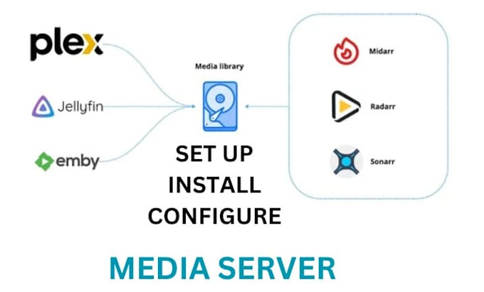 Gig Preview - Install plex media server with emby, jellyfin, radarr and sonarr integration