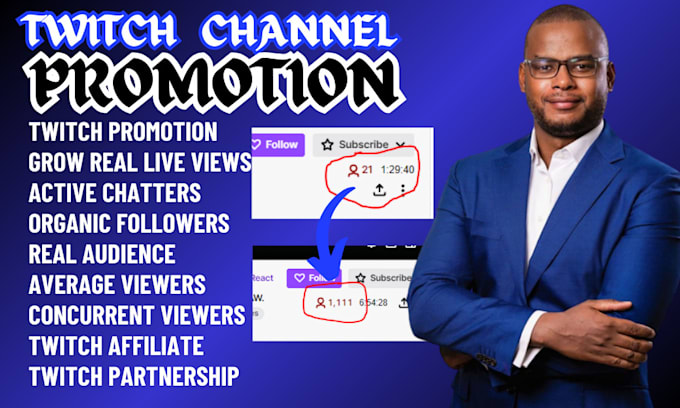 Gig Preview - Promote twitch channel to gain  live viewers and followers twitch promotion