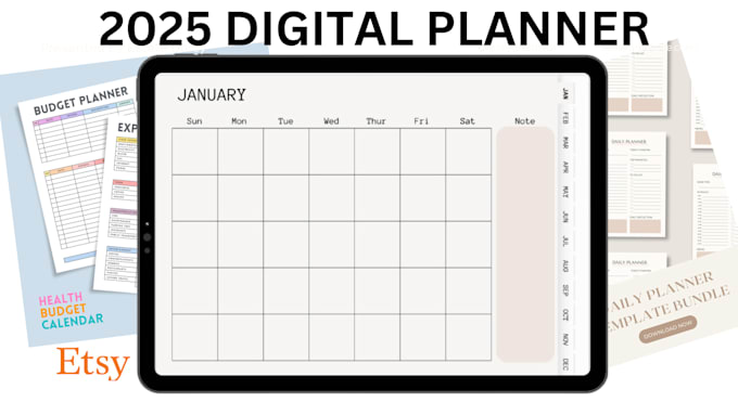 Gig Preview - Design digital planner student workout budget planner goal tracker etsy shop seo