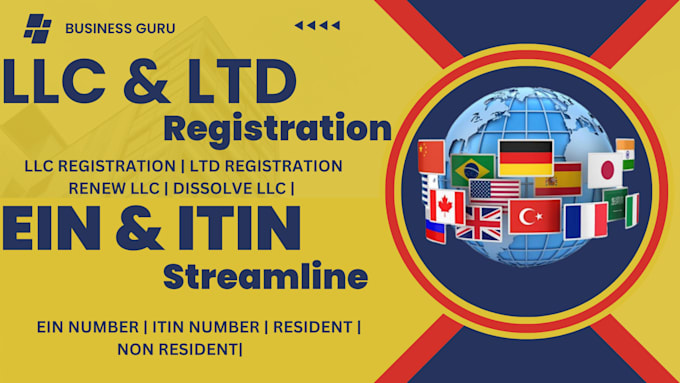 Gig Preview - Get your ein itin for llc ltd, US bank account renew dissolve llc USA trademark