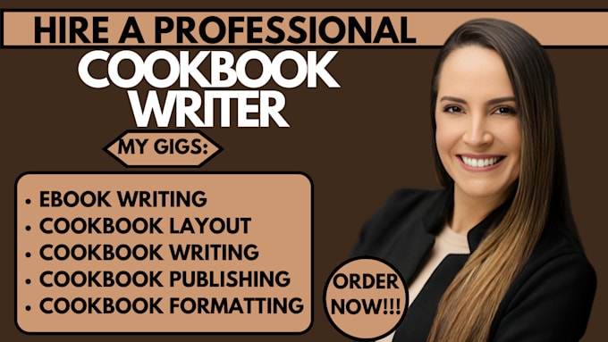 Gig Preview - Be your cookbook, recipe book writer, recipe, cookbook design, creation, format