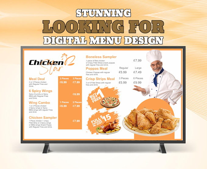 Gig Preview - Do menu screen, tv menu, menu board design with free animation