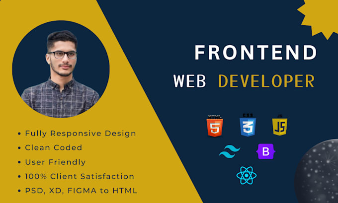 Gig Preview - Design and develop frontend websites with HTML, CSS, tailwind, javascript, react