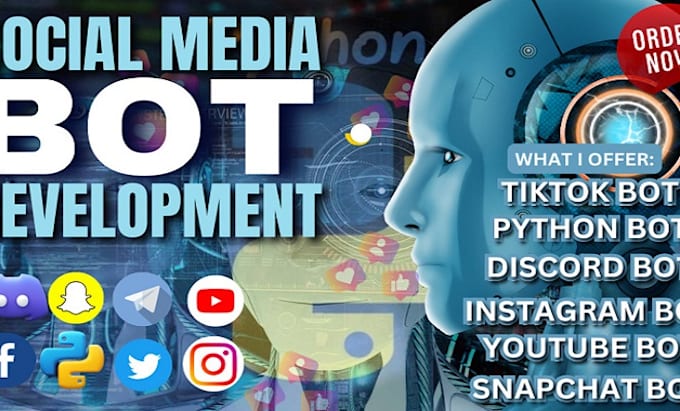 Gig Preview - Develop custom bot, python bot instagram api bot, youtube api bot  tiktok bot