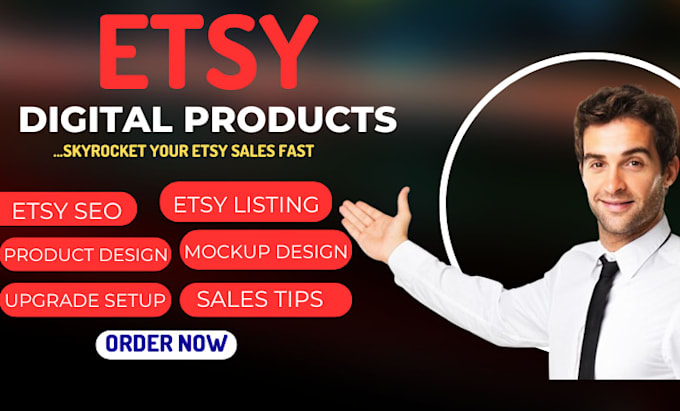 Gig Preview - Setup a profitable etsy shop digital products pod listing and SEO