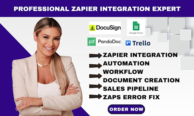 Gig Preview - Setup zapier integration docusign pandadoc spreadsheets management automation