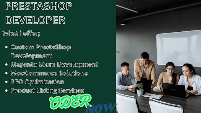 Gig Preview - Develop prestashop ecommerce store, SEO, magento, product listing, woocommerce