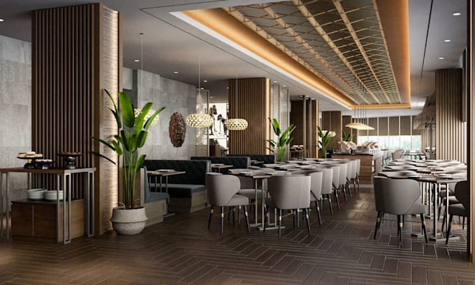 Gig Preview - 3d restaurant interior design coffee shop cgi 3d modelling restaurant cgi design