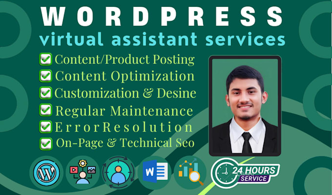 Gig Preview - Be a professional wordpress virtual assistant for website management and support