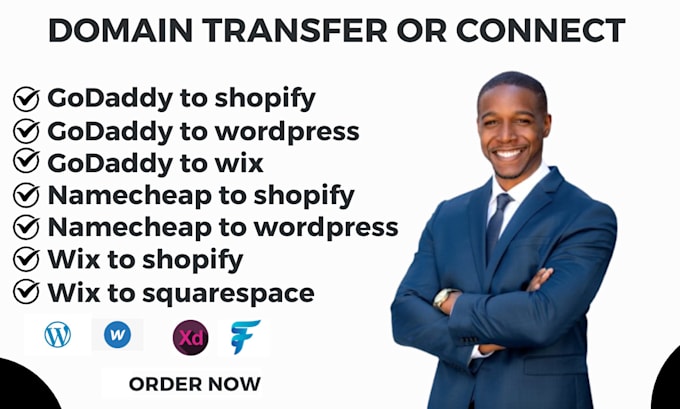 Gig Preview - Connect domain transfer domain to shopify, wix, wordpress, squarespace