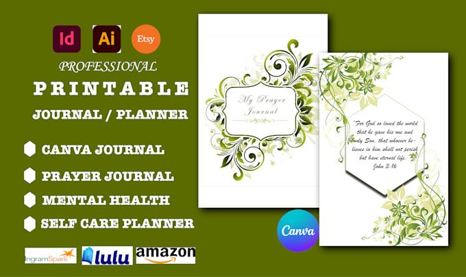 Bestseller - design canva custom printable journal etsy digital journal self care planner kdp