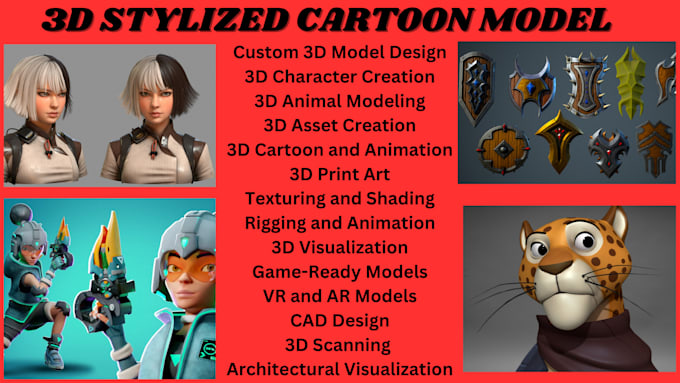 Gig Preview - Do 3d model design, 3d character, 3d animal, 3d asset, 3d cartoon, 3d print art