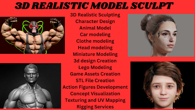 Gig Preview - 3d realistic sculpt, head model, game character, stl creator, action 3d figure