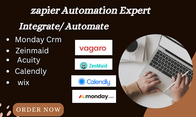 Gig Preview - Integrate zapier with monday CRM wix vagaro zen maid acuity calendar apis