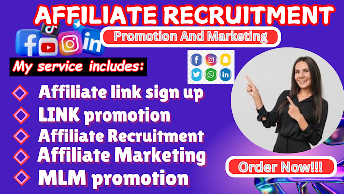 Gig Preview - Do affiliate link sign up, link promotion, recruitment and affiliate recruitment