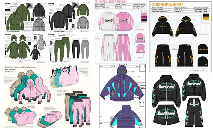 Gig Preview - 2d, 3d tech pack for clothing apparel garments, sports flat sketch, hoody design