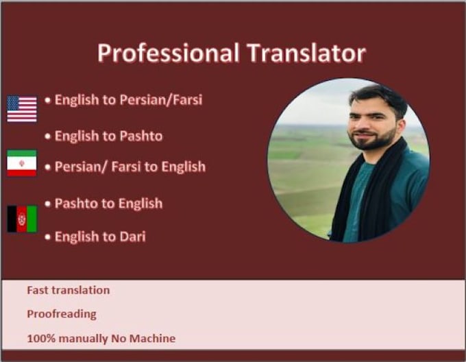 Gig Preview - Translate english to persian, dari and pashto and vice versa