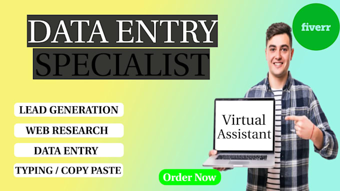 Gig Preview - Be your virtual assistant for data entry, web research  lead generation