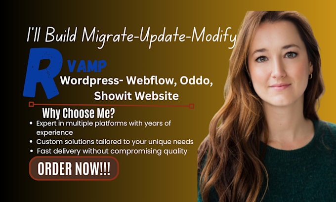 Gig Preview - Build migrate update modify revamp wordpress webflow oddo showit website