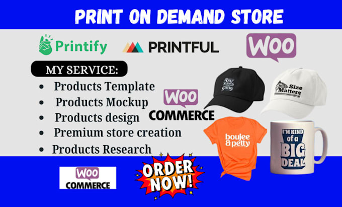 Gig Preview - Woocommerce print on demand store printify printful woocommerce product listing