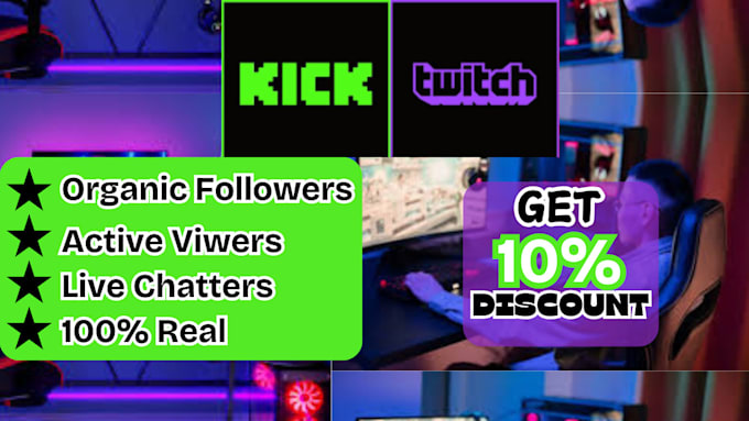 Gig Preview - Organic kick channel promotion to bring twitch and kick live viewers to verified