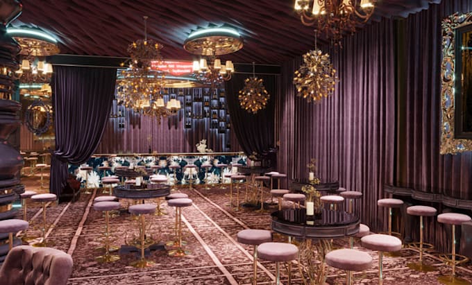 Gig Preview - Do 3d bar design, night club design with photo realistic rendering