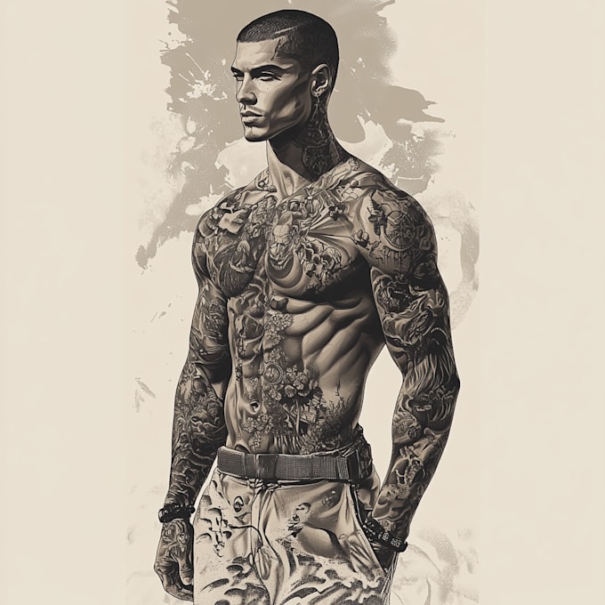 Gig Preview - Draw custom tattoo design realistic, full sleeve tattoo