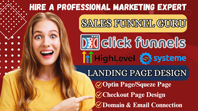 Gig Preview - Design systeme io kajabi gohighlevel clickfunnels sales funnel, MLM landing page