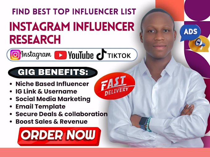 Gig Preview - Find research best instagram amazon ai social media influencer marketing list