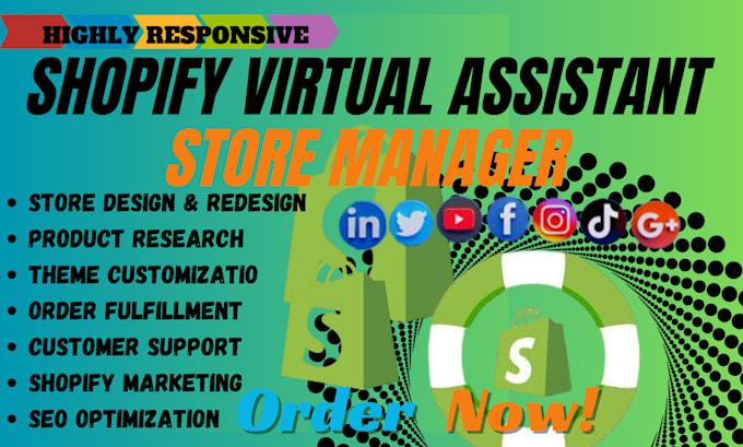 Gig Preview - Be your shopify virtual assistant shopify manager social media marketing manager