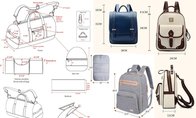 Gig Preview - Do bags, handbag, tote bag, technical drawing, tech pack, tote bag, duffle bag,