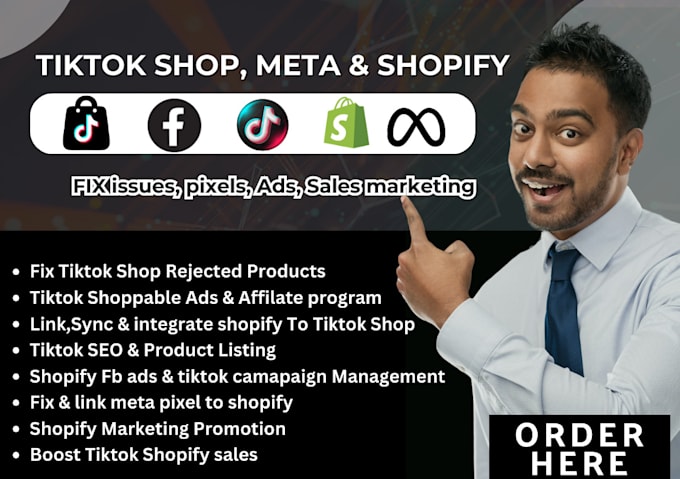 Gig Preview - Optimize tik tok shop listing, link shopify, manage fb meta ads tiktok marketing