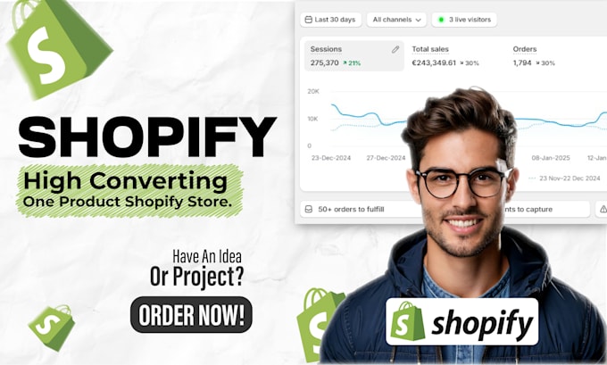 Gig Preview - Create one product shopify store, shopify dropshipping store