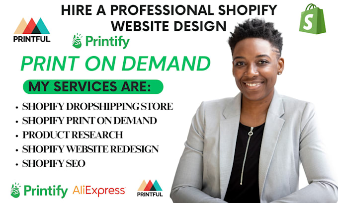 Gig Preview - Create print on demand shopify dropshipping store or printful shopify website