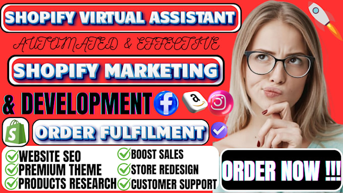 Gig Preview - Be shopify amazon virtual assistant, shopify marketing, shopify store manager