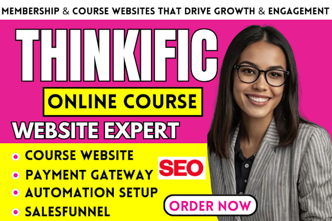 Gig Preview - Create thinkific course website, membership site, lead magnet landing page