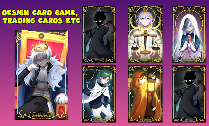 Gig Preview - Do card game design, tarot card, tcg, trading card, card box mockup, board game