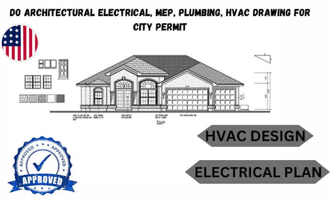 Gig Preview - Do architectural electrical, mep, plumbing, hvac drawing for city permit