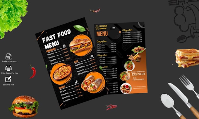 Gig Preview - Design modern digital menu restaurant menu food  design food logo screen menu