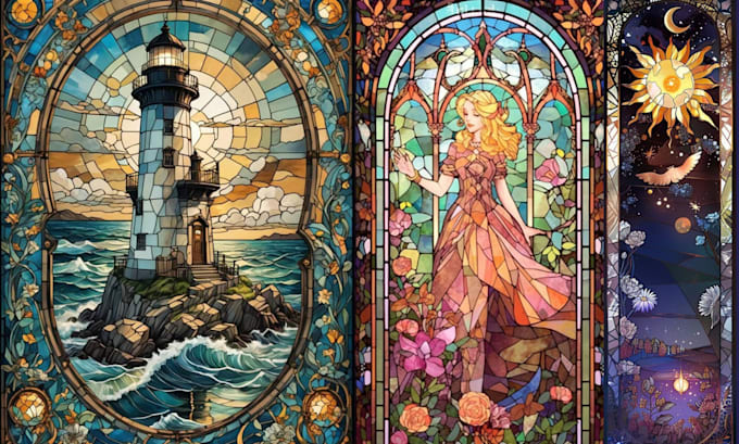 Gig Preview - Draw digital illustration line art or colored art for stained glass art image