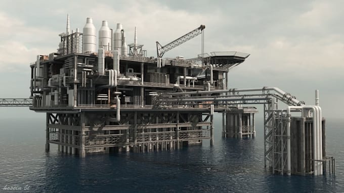 Gig Preview - Cgi petroleum refinery, 3d ocean refinery construction animation, factory model