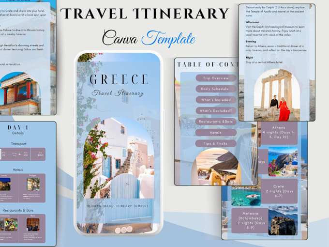 Gig Preview - Fully editable canva travel itinerary template