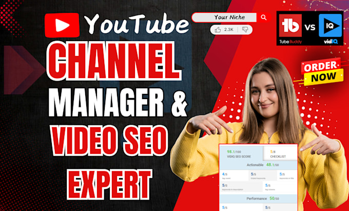 Gig Preview - Be your youtube channel manager for video seo