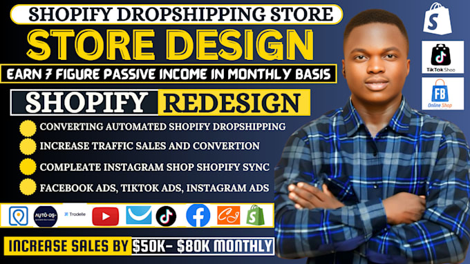 Gig Preview - Build automated shopify dropshipping store, shopify design, shopify web redesign