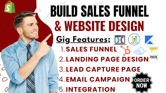 Gig Preview - Build sales funnel, websites on gohighlevel, builderall, kajabi, wix, hubspot