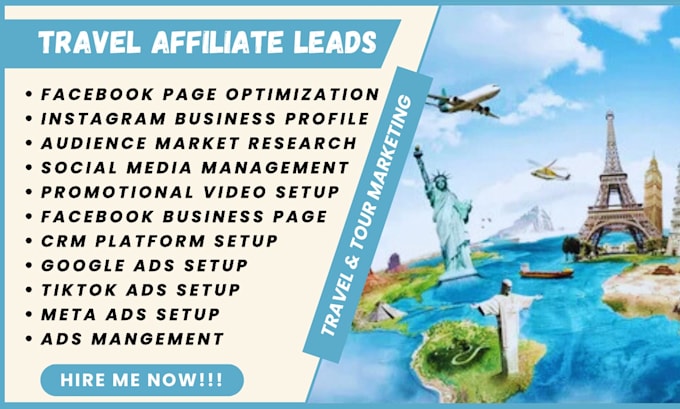 Gig Preview - Travel affiliate leads travel booking leads travel affiliate facebook ads seo