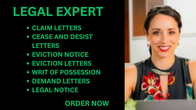 Gig Preview - Write legal notice, claim letter, cease desist, eviction notice or their replies