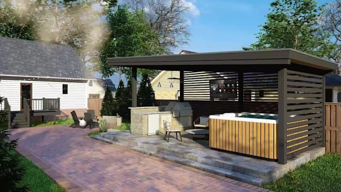 Gig Preview - Do photorealistic renders for landscape, outdoor kitchen, terrace, house garden