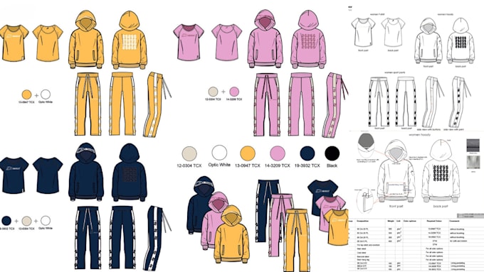 Gig Preview - Design professional tech pack for fashion sketch clothing tech pack flat sketch