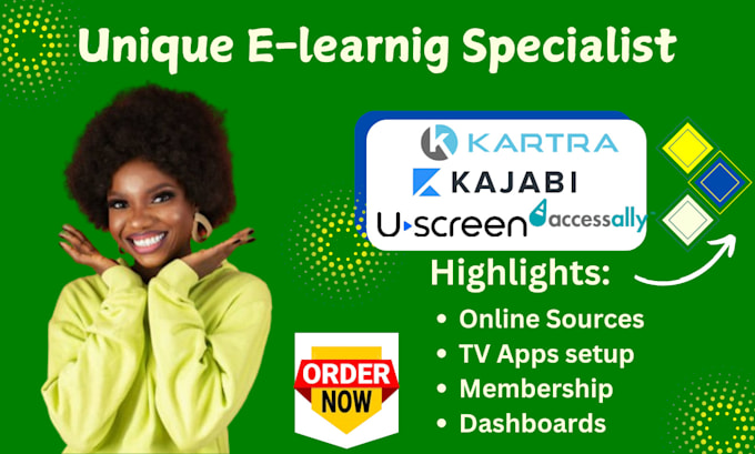 Gig Preview - Setup kajabi online course, kartra page, podia, accessally, uscreen